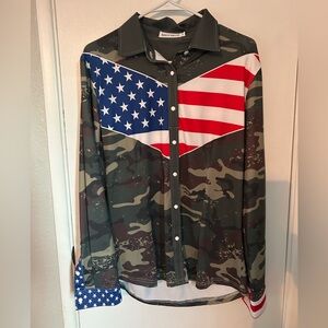 Ranch dressing American flag/camo long sleeve button up.